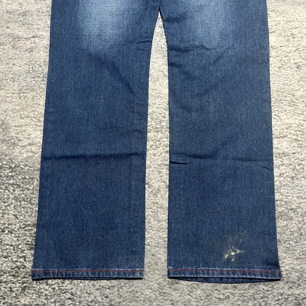 True Religion Straight Jeans Mens 38x34 Blue Red Stitched Logo‎ Flap Pockets Y2K
